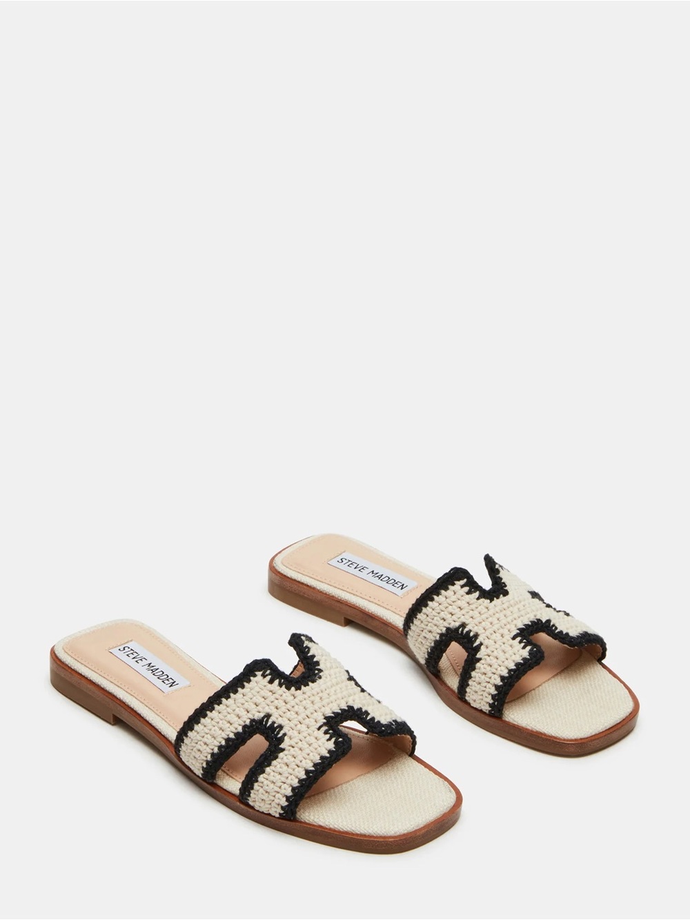 LIKE NEW Steve Madden Hadyn Cream and Black Woven Slide Sandals Size 7.5 - Picture 2 of 10